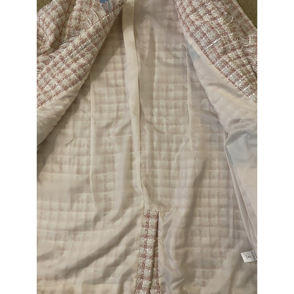 Venus Pink & Pastel Blue Tweed Fringe Open Front Longline Jacket Size 14 - Picture 11 of 16